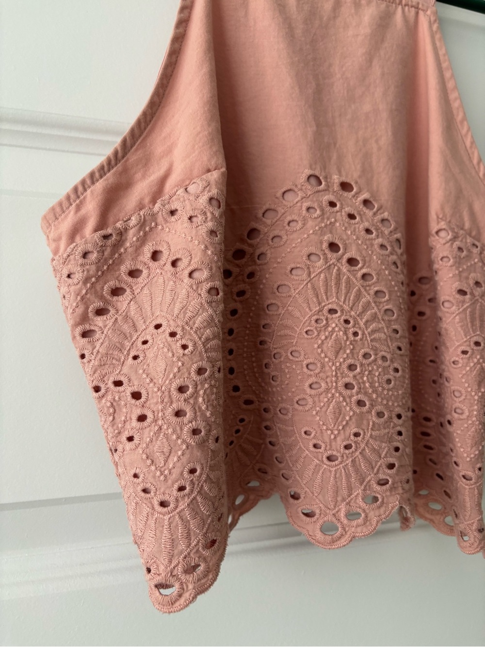 Abercrombie & Fitch Blush Pink Eyelet Embroidery Tie Back Crop Tank Top XS - Picture 4 of 10